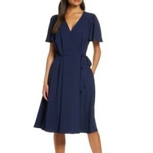 Gal Meets Glam Kingsley Flutter Sleeve Wrap Dress